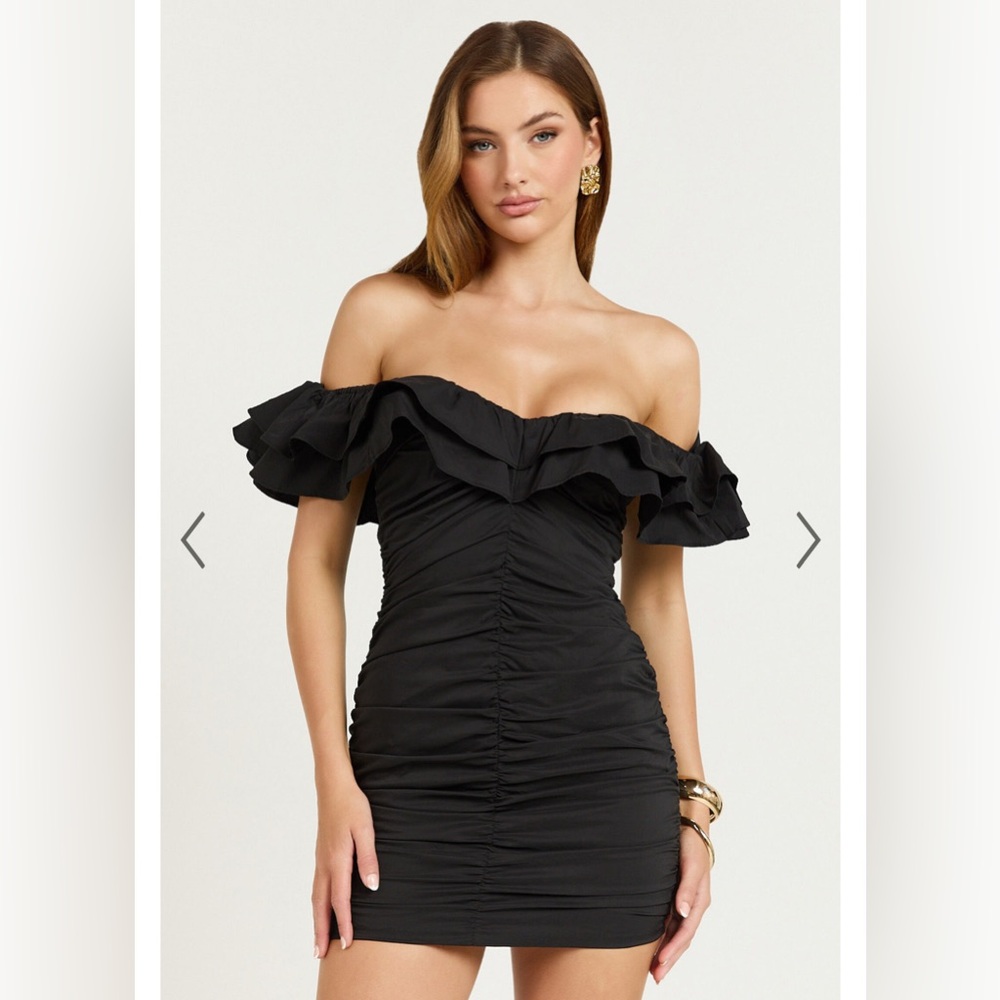 Showpo. DANALYN MINI DRESS - OFF SHOULDER BODYCON DRESS IN BLACK - Size 6